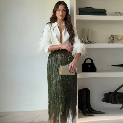 Shiny Green Feather Skirt