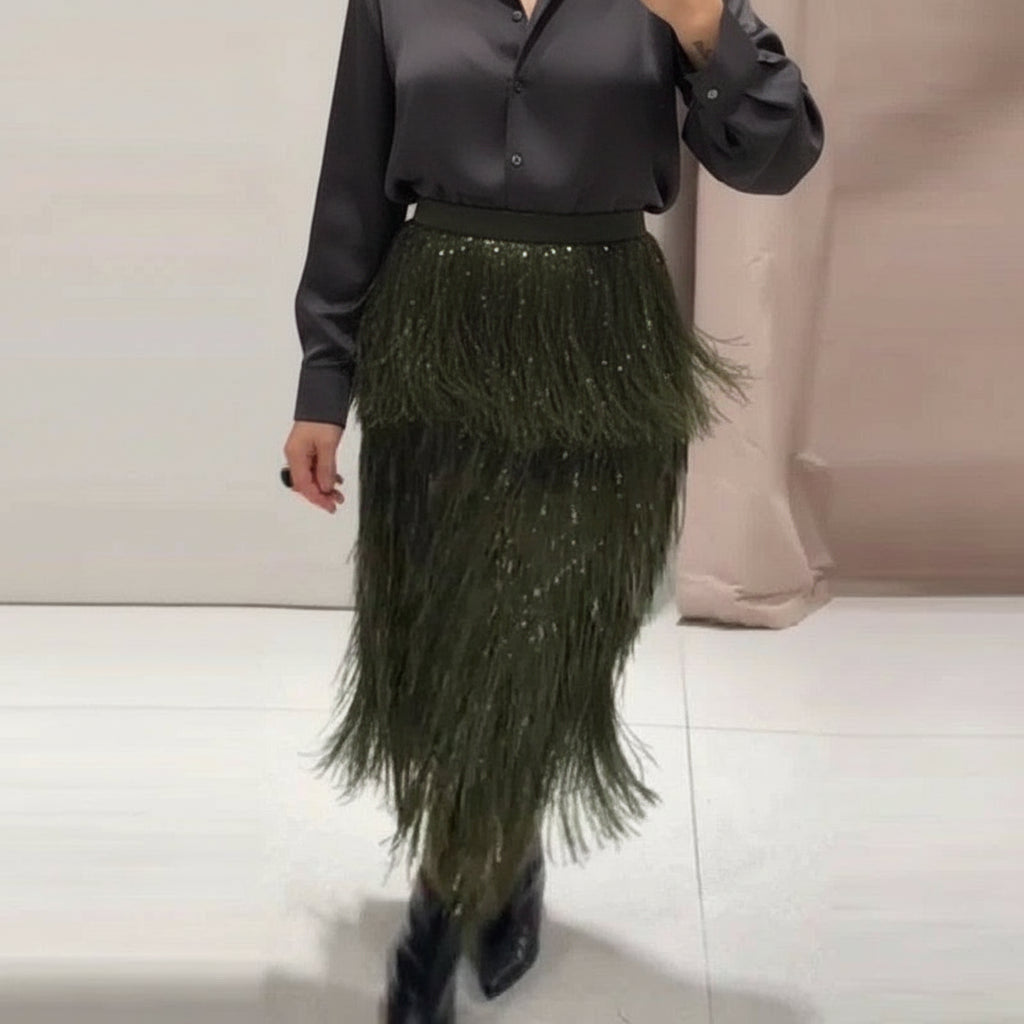 Shiny Green Feather Skirt